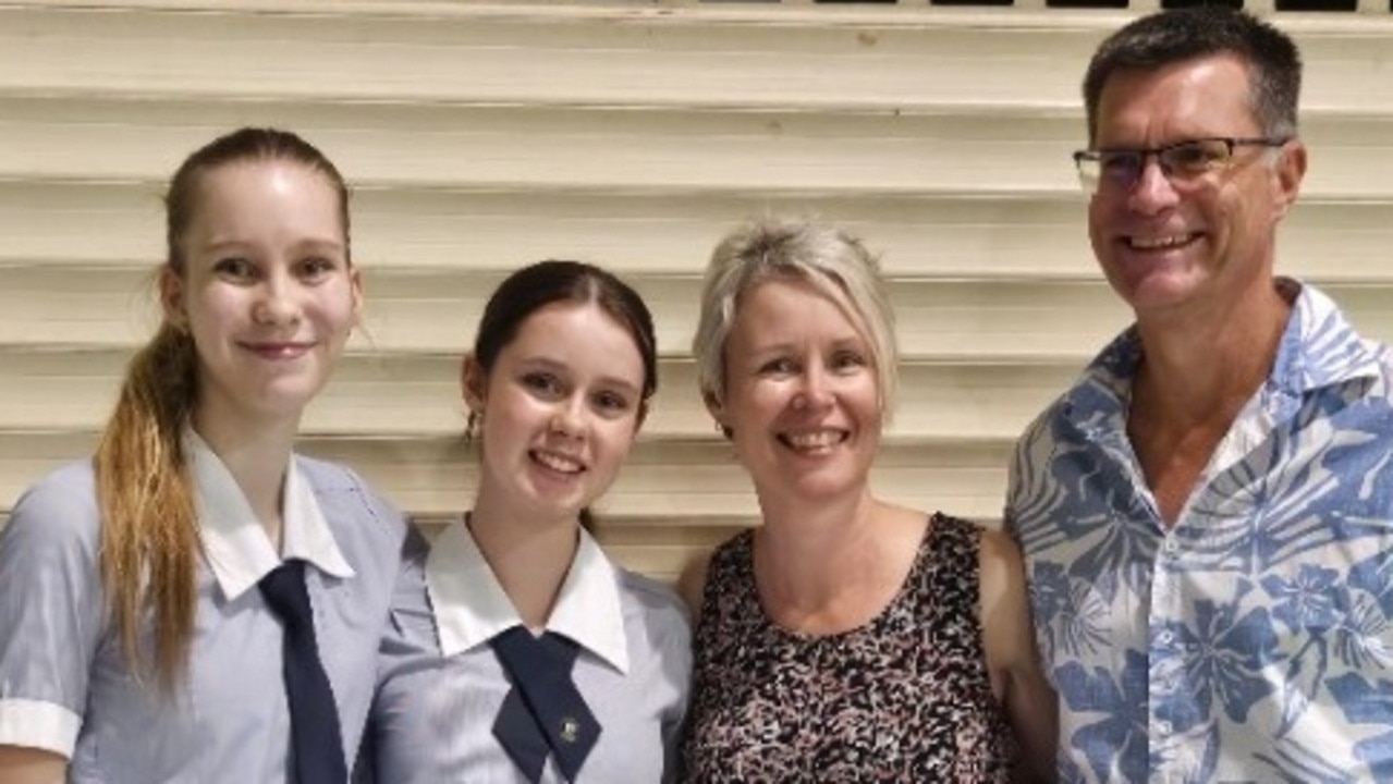 Madison Ostwald with her younger sister Imogen and parents Dinah and Mark Ostwald.