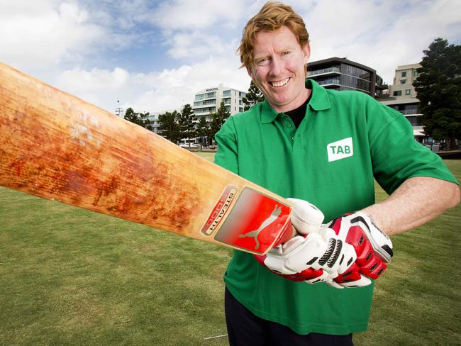 Geelong Cats legend Cameron Ling is playing for the celebs in a charity cricket game against some of Australia's top jockey with funds going to National Jockeys Trust. Picture: Nathan Dyer