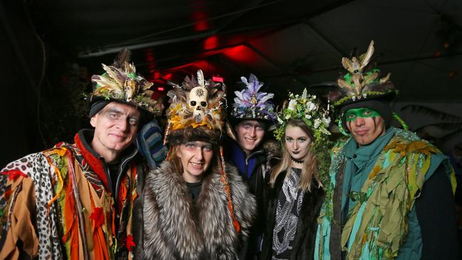 From left, Dale, Shelly and Isaac Freeman from Margate and Ashton Freeman and Ryan Best from Melbourne at the Huon Valley Mid-Winter Fest. Picture: PATRICK GEE
