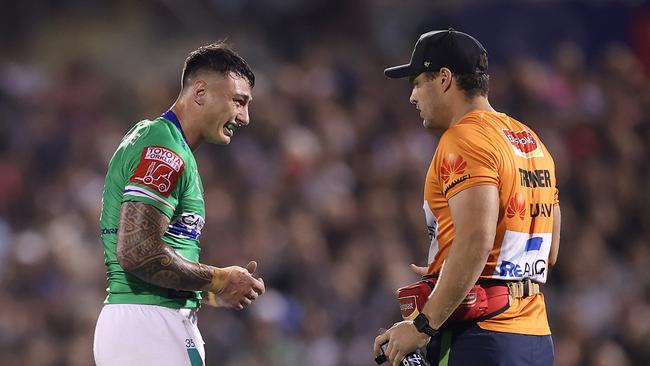 The Raiders struggled after Charnze Nicoll-Klokstad left the field under the HIA rules. Picture: Getty Images.