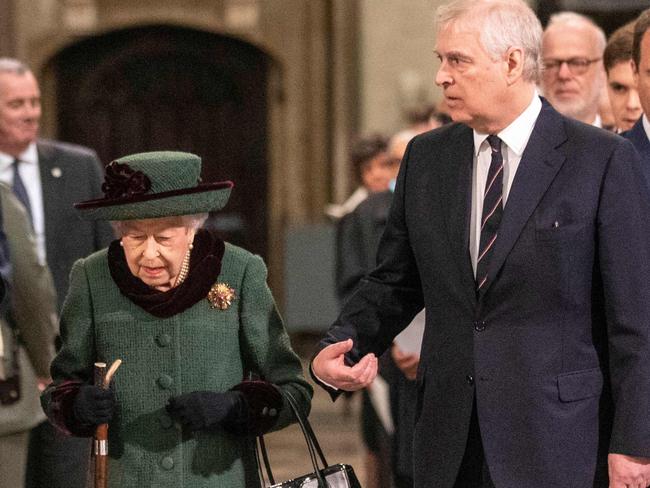 He’s back: Andrew escorts Queen to Philip’s service