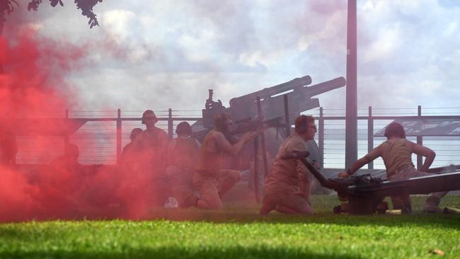 Gunners reenactment at the 81st commemoration of the Bombing of Darwin held at the cenotaph on the esplanade. Picture: (A) manda Parkinson