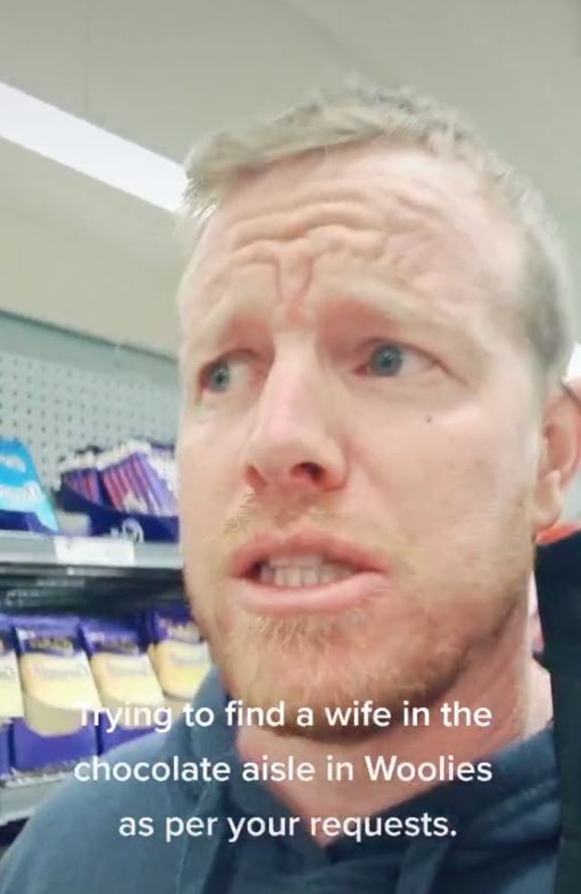 An Aussie bloke has embarked on a mission to ‘find a wife’ by hitting various Coles and Woolies aisles. Picture: TikTok/worldworsttiktok