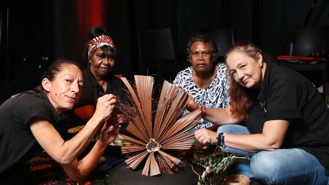 The inaugural Big Talk One Fire symposium last year helped fledgling artists learn from established practitioners and artistic experts. Kuranda's KOCA weavers Maree Gray, Coralie Wason, Rhonda Brim and Sandy Scott exhibited their craft at the symposium. Picture: Brendan Radke