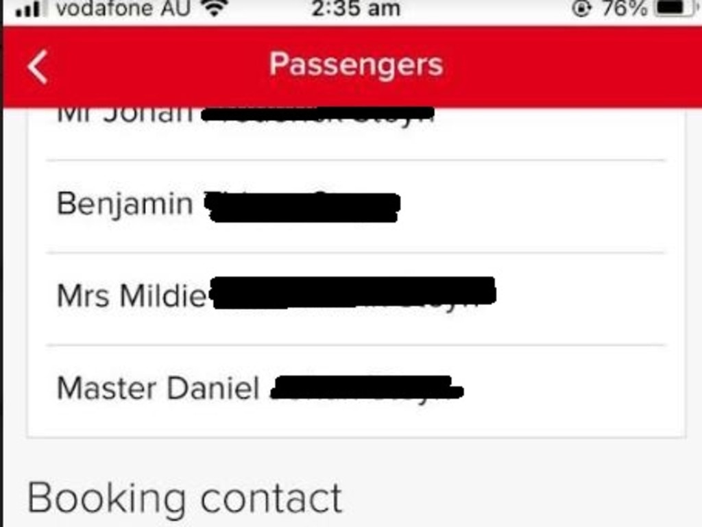 She was able to manage the booking online, which included the names of the passengers and their contact details.