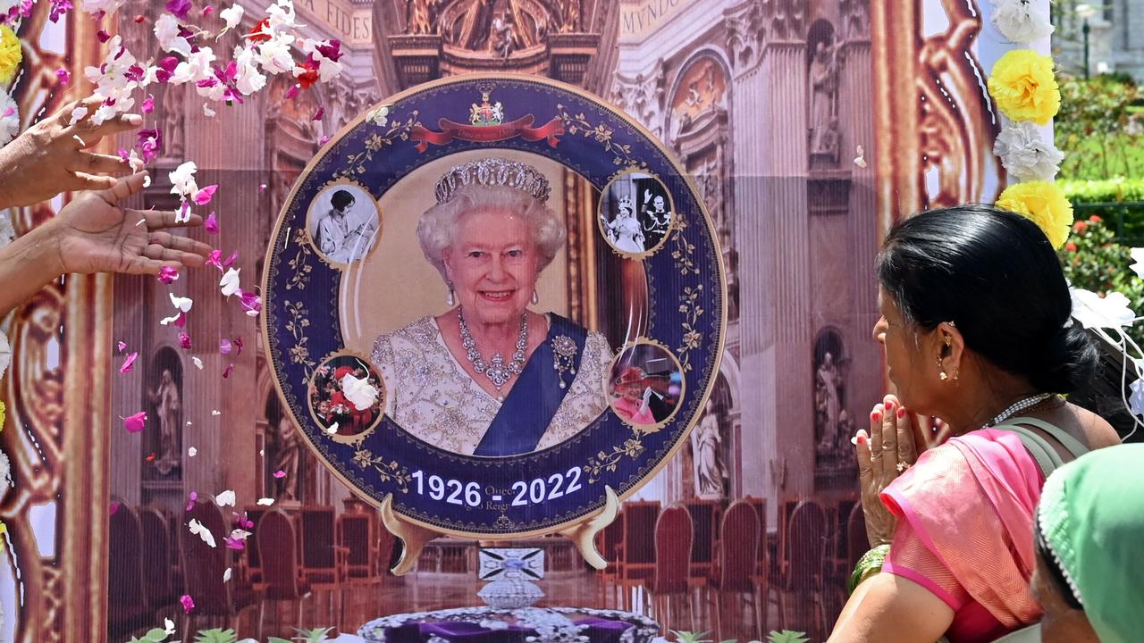 Kolkata, India: In India, people pay their final respects to the late Queen at a shrine in Kolkata. Picture: AFP