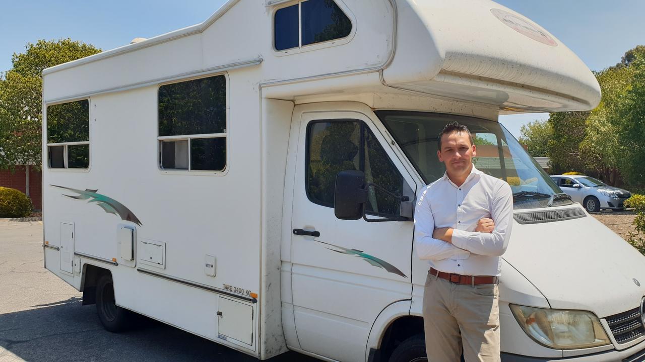Labor MP Blair Boyer with the camper van he has been using as an electorate office. Picture: Colin James.