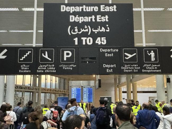 Australian Government officials assisting Australians to depart Lebanon on two government-supported charter flights from Beirut Airport to Larnaca, Cyprus and on to Australia. Picture: NewsWire Handout