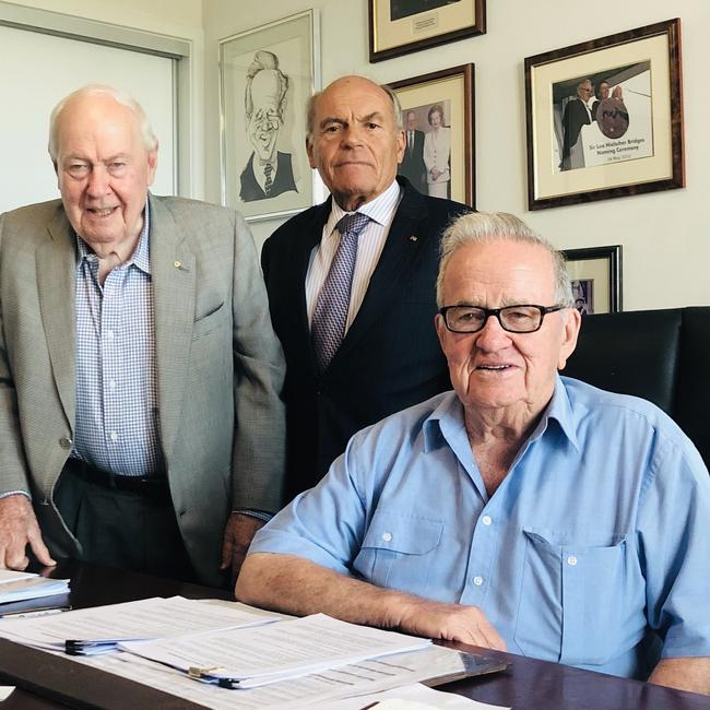 The Bradfield boys (from left) Sir Frank Moore, Detlef Sulzber, and Sir Leo Hielscher. Picture: Des Houghton