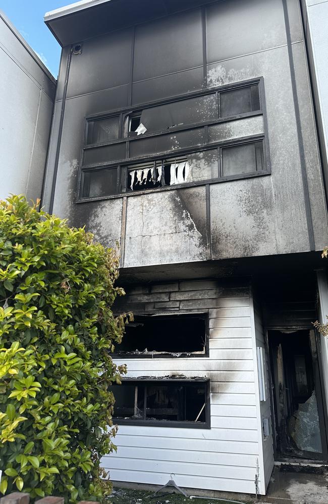 A townhouse was destroyed in Olivia Cres, Nirimba. Mr Walker’s wall was also damaged by the fire. Picture: Letea Cavander