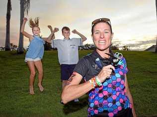 MISSION ACCOMPLISHED: Hervey Bay's Katrina Tate had the full support of her children Tilly, 10, and Link, 12, completing her first Ironwoman event in Cairns at the weekend. Picture: Cody Fox