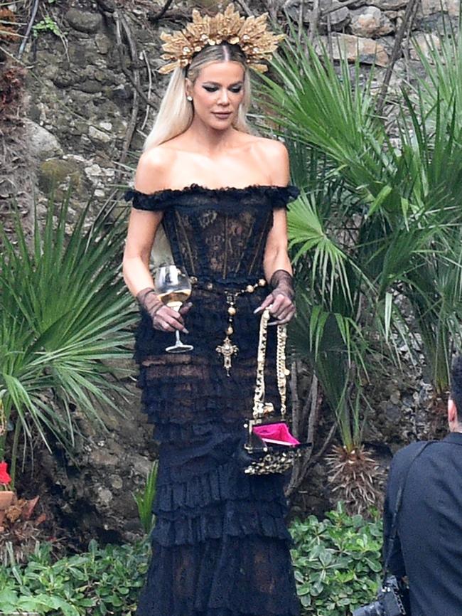 Khloe accessorised with an extravagant crown. Picture: Cobra Team/Backgrid