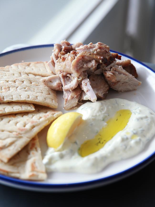 Chicken with pita bread and tzatziki from the Lamb Shop. Picture: Claudia Baxter