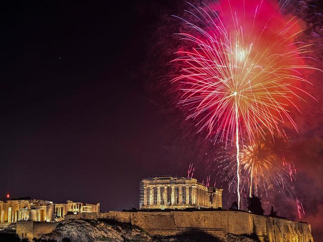 Fireworks set the Acropolis alight. Picture: AFP