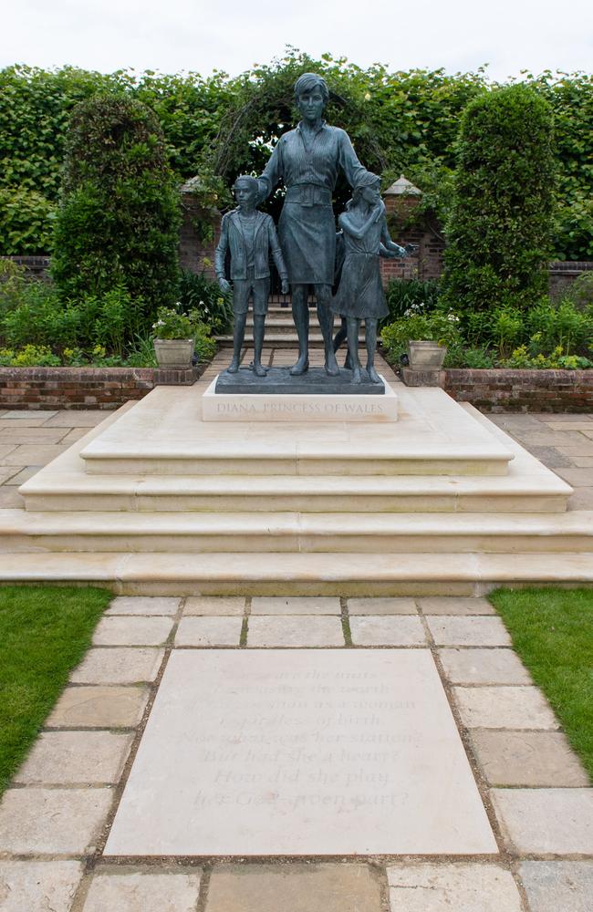 A paving stone engraved with an extract inspired by The Measure of A Man poem which lies in front of the statue of Diana, Princess of Wales, in the Sunken Garden at Kensington Palace. Picture: Getty