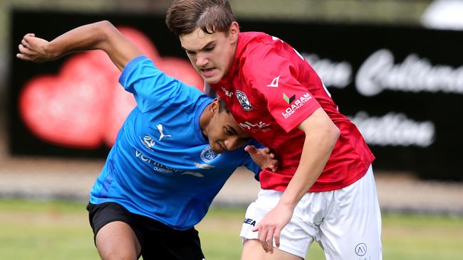 Under-14s soccer - North Geelong (Red) v Berwick City.  Picture: Mike Dugdale