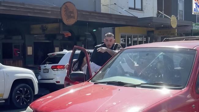 Vision shows the moment a wild road rage incident plays out on a busy Newcastle street. Picture: Dash Cam Owners Australia