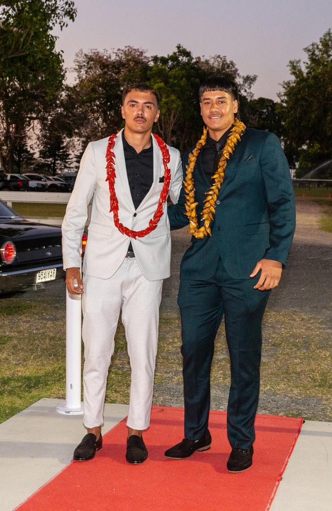 Jaffahl Skillington and Nehemiah Wuatai-Davis at Mackay State High School, Mackay Turf Club Saturday 14 October 2023 Picture: Michaela Harlow