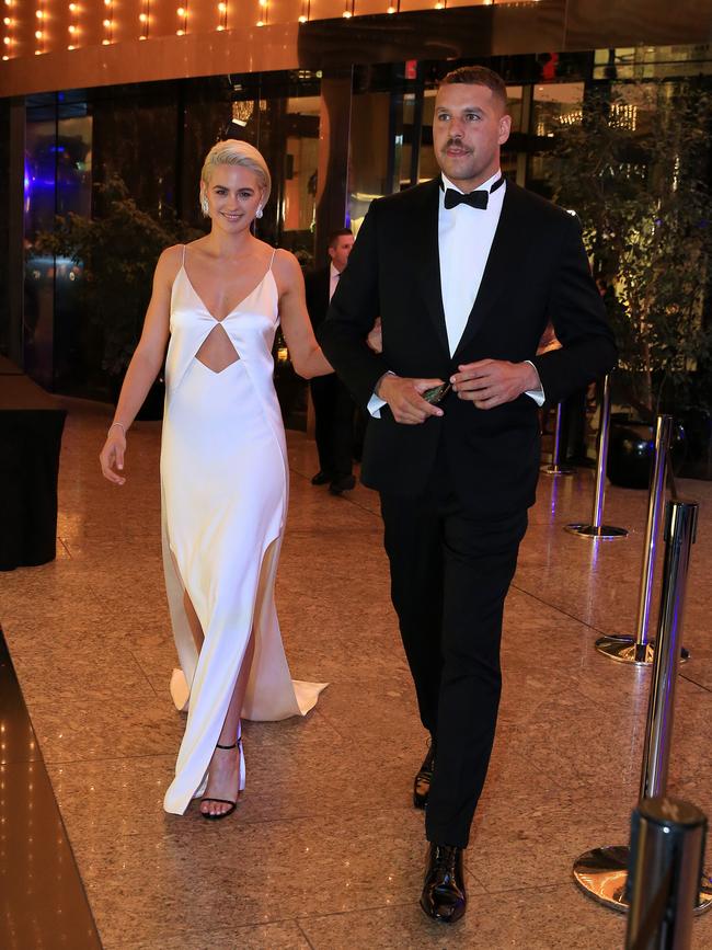 Lance and Jesinta Franklin arrive for the 2018 Brownlow Medal. Picture: Mark Stewart