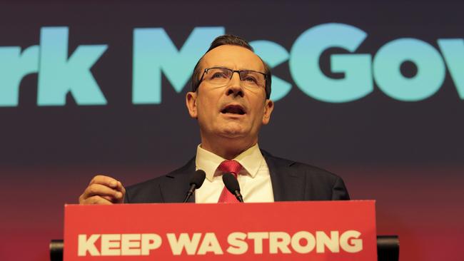 Premier Mark McGowan at the launch of the WA Labor Party election campaign at the RAC Arena on Sunday. Picture: NCA NewsWire /Philip Gostelow