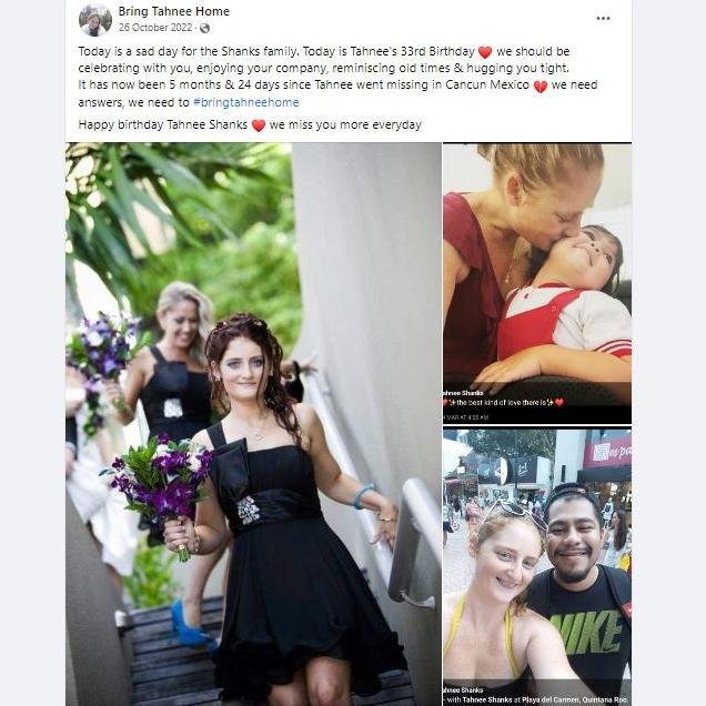 Whitsunday mum Tahnee Shanks vanished near Cancun in Mexico on May 2, 2022. Three major milestones have now passed – her 33rd birthday, her daughter Adelynn's third birthday and Christmas. Her family fears the worst. Picture: Facebook