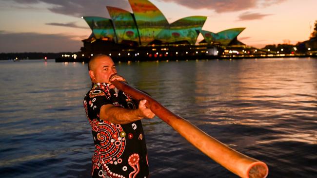 Musician Cameron Leon performs at Dawn reflection ceremony on Australia Day Picture: Getty Images