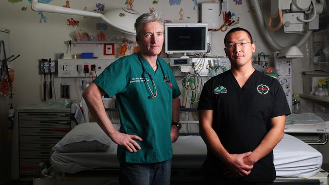 Doctor Nick Watkins and Doctor Viet Tran who are both emergency specialists at the Royal Hobart Hospital. Picture: NIKKI DAVIS-JONES