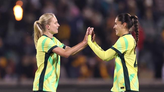 Kaitlyn Torpey and Isabel Gomez are part of the Matildas’ next generation. Picture: Cameron Spencer/Getty Images