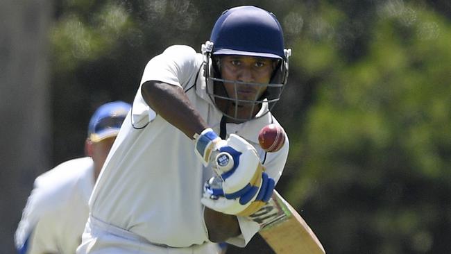 Ashan DeSilva in action during the NWMCA Cricket: Pascoe Vale Central v Gladstone Park match in Oak Park, Saturday, Feb. 16, 2019.   Picture: Andy Brownbill