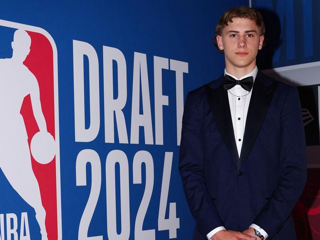 NEW YORK, NEW YORK - JUNE 26: Johnny Furphy arrives prior to the first round of the 2024 NBA Draft at Barclays Center on June 26, 2024 in the Brooklyn borough of New York City. NOTE TO USER: User expressly acknowledges and agrees that, by downloading and or using this photograph, User is consenting to the terms and conditions of the Getty Images License Agreement.   Sarah Stier/Getty Images/AFP (Photo by Sarah Stier / GETTY IMAGES NORTH AMERICA / Getty Images via AFP)