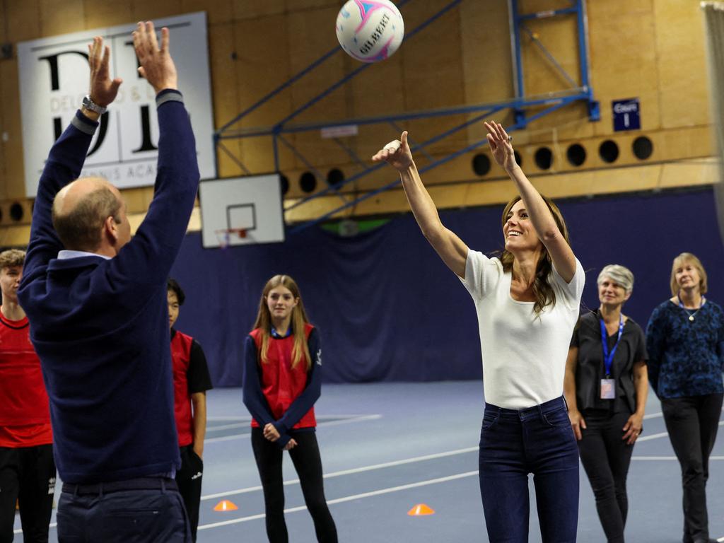 William attempted to block his wife’s goal as they showed off their competitive sides. Picture: Suzanne Plunkett/Pool/AFP