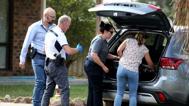 Police at the home of Sharon Tarrant today. Picture: Nathan Edwards