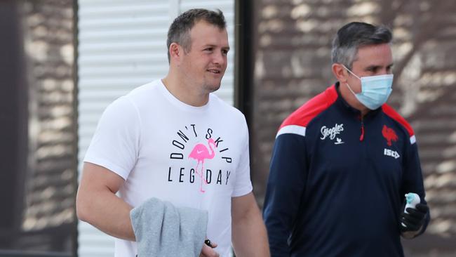 Josh Morris has his temperature checked on arrival at Roosters HQ. Photo: Matt King/Getty Images