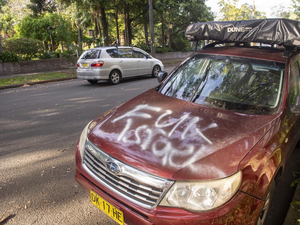 Cars were vandalised with Anti-Israel graffiti in Woollahra. Picture: NewsWire / Jeremy Piper