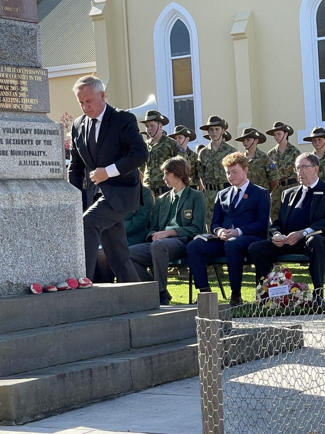 Premier Jeremy Rockliff after laying a wreath at the Latrobe Anzac Day ceremony