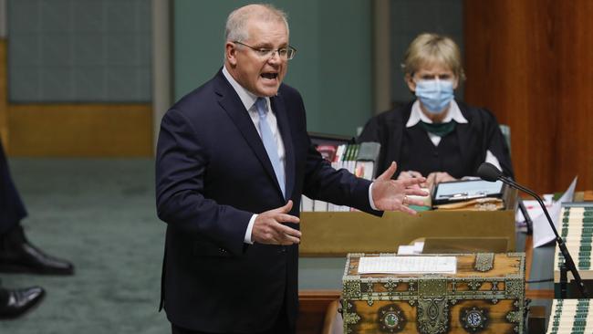 Scott Morrison told question time on Tuesday he was still ­focused on developing a national approach to remove border restrictions by Christmas. Picture: Sean Davey.