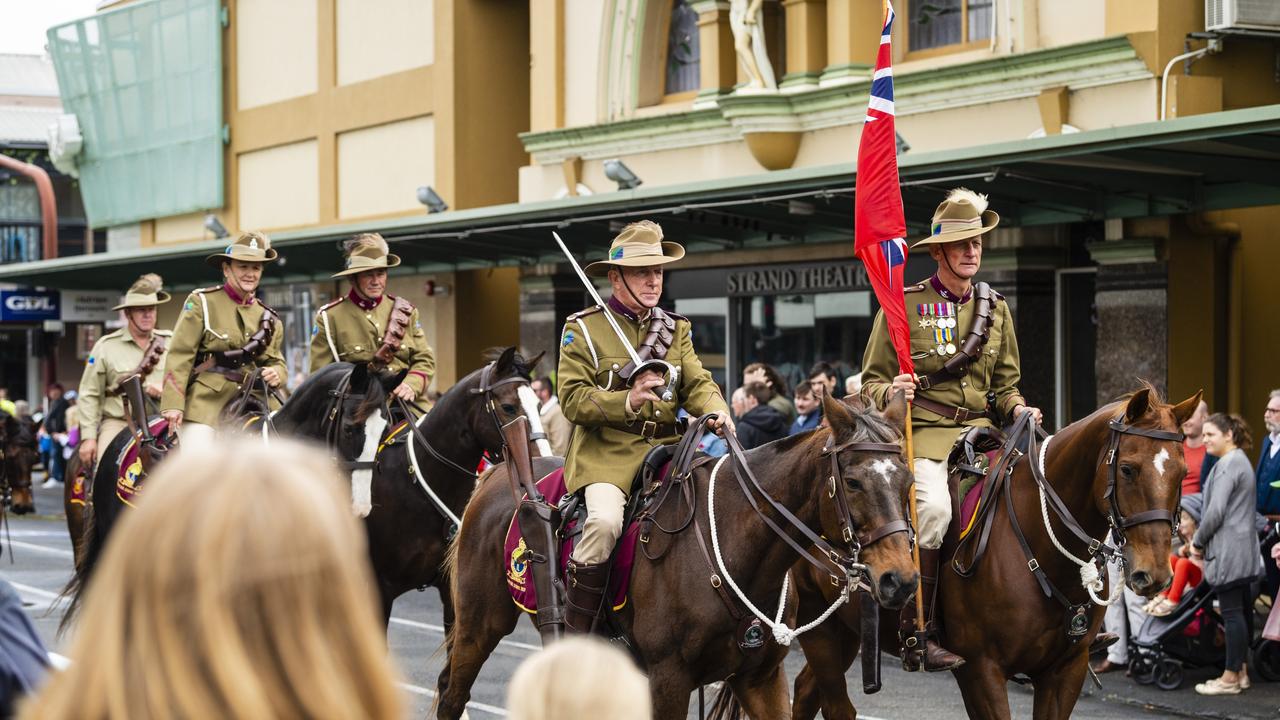 11th Light Horse Association Darling Downs Troop during the Anzac Day morning march, Monday, April 25, 2022. Picture: Kevin Farmer