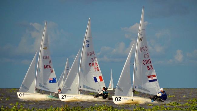 Heavy weeds in the water has hampered sailing at the World 470. Picture: Andrea Mannini