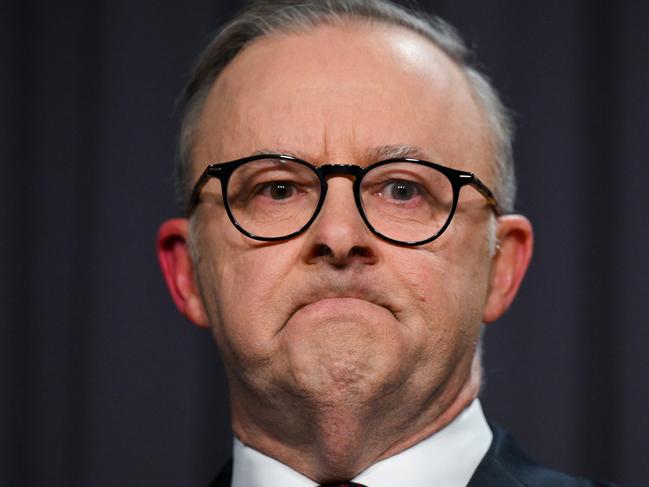 Anthony Albanese delivers a statement on the ‘No’ outcome of the Voice Referendum at Parliament House in Canberra on Saturday, October 14, 2023.