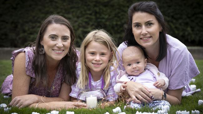 Voluntary Assisted Dying legislation vigil at Parliament Lawns. Jacqui and Natalie Gray, baby Tilly and Savannah, then 6. Picture: Eddie Safarik