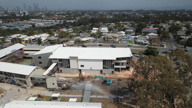 Southport State High School principal Nigel Hughes said the B Block demolition works effectively took the building down to the slab. New buildings were being transported to our school. Picture: Southport State High School