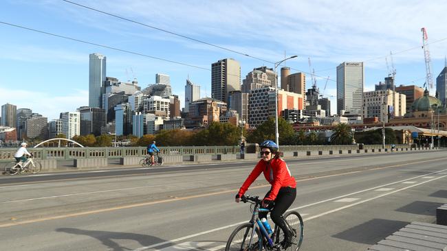 A cyclist is seen on April 25, 2020 in Melbourne, Australia.