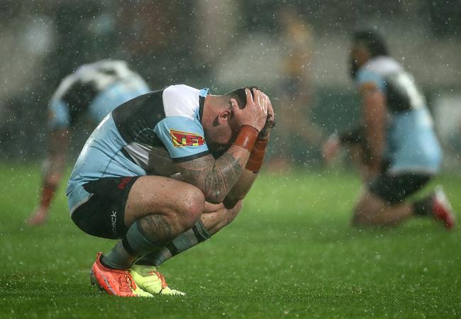 Braden Hamlin-Uele of the Sharks looks dejected after losing the round 13 NRL match between the Cronulla Sharks and the Parramatta Eels at Netstrata Jubilee Stadium (Photo by Cameron Spencer/Getty Images)