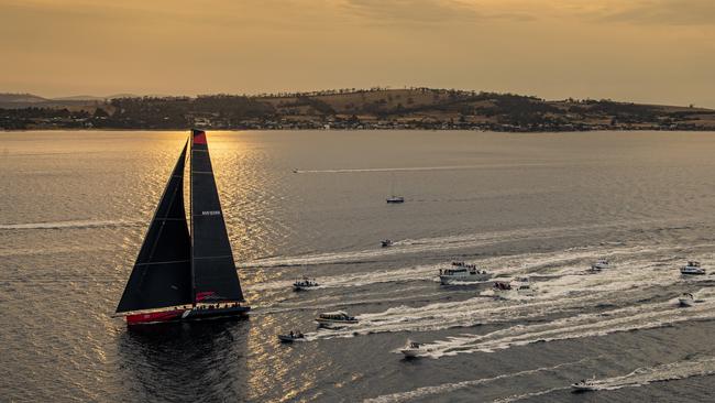 Comanche arriving in Hobart on Saturday. Pic: Carlo Borlenghi/Rolex.