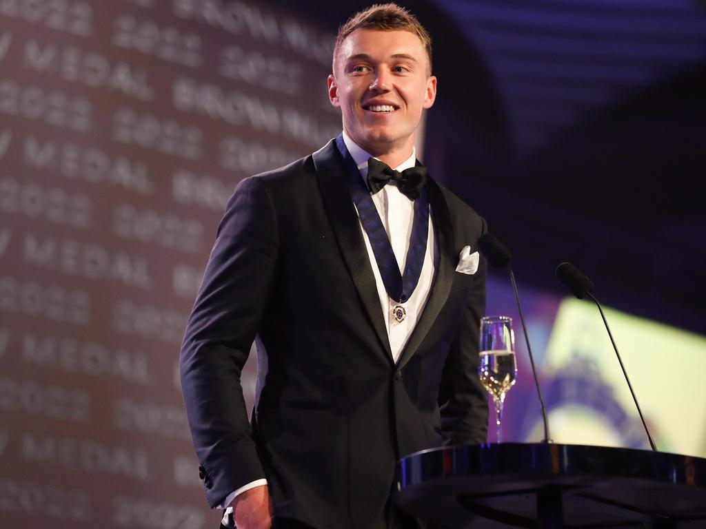 Patrick Cripps with his 2022 Brownlow. Picture: Getty Images