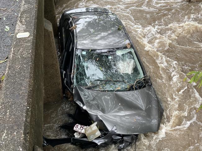 A car crashed into a creek off Maraju-Yakapari Rd, outside Farleigh, less than a fortnight ago. Photo: Fergus Gregg