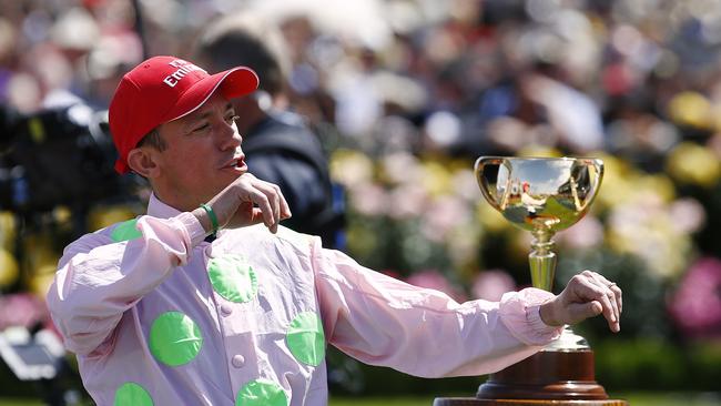 Racing — Melbourne Cup Day MelbourneCup15 The Melbourne Cup Race 7 Frankie Dettori before the race in the Max Dynamite colours Picture: Wayne Ludbey