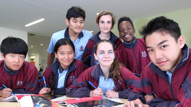 Willeton Senior High School Year 9 students who have done well in Math in this years NAPLAN. Kusal Tripathi, Harry McFadden, Dylan Motsi, and in the front Jinho Kim, Priska Pellaupessy, Minette Cocking and Nicholas Chong.