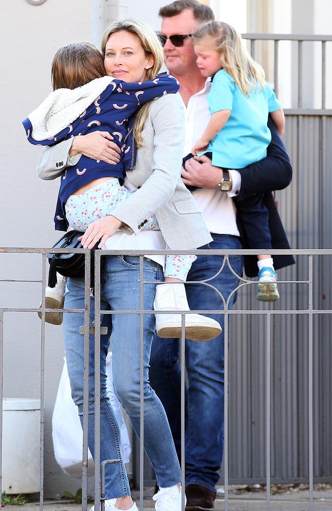 Anthony Bell and Kelly Landry take their girls to a swimming lesson this week.