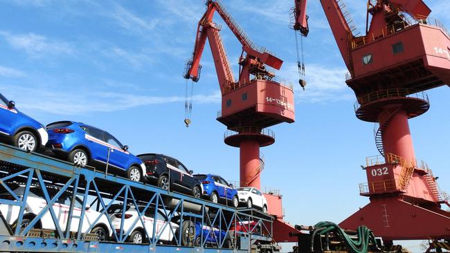 Cars waiting to be exported at a port in Lianyungang in China's eastern Jiangsu province. Picture: AFP